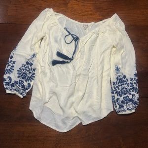 IJoah Embroidered Floral Cream Blouse